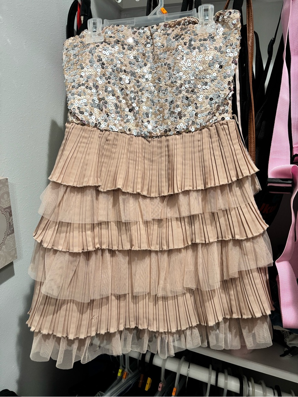 Love Reign Blush Sequin Bodice Tiered Tulle Dress